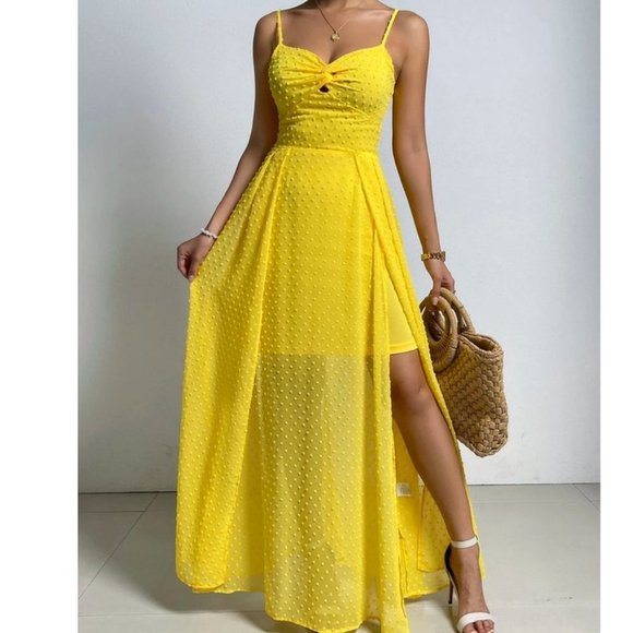 . Dresses & Skirts - YELLOW Swiss Dot Cami Maxi Dress